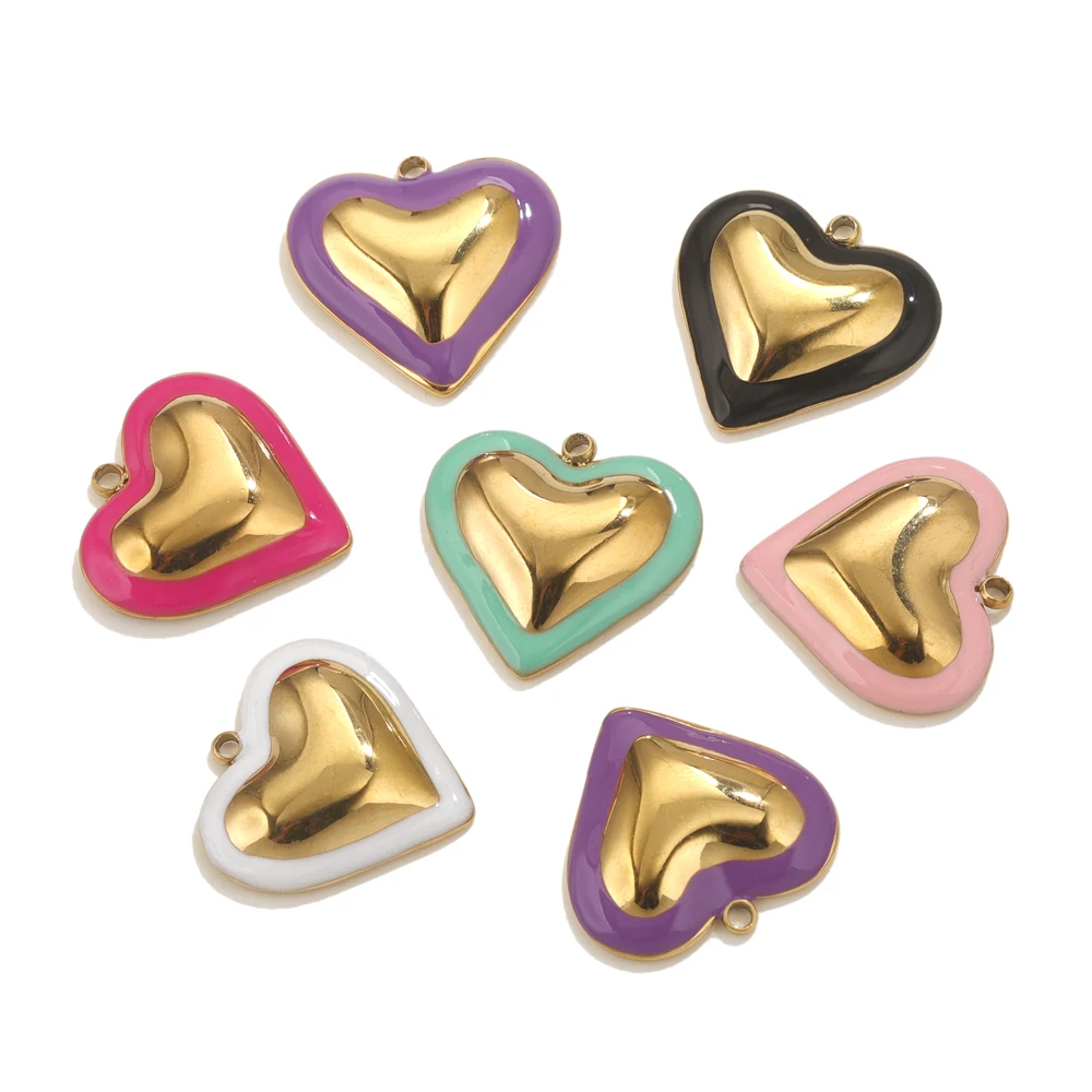 

5pcs Stainless Steel Enamel Heart Charms For Jewelry Making Blank And White Heart Pendant DIY Earring Connectors Jewelry Parts