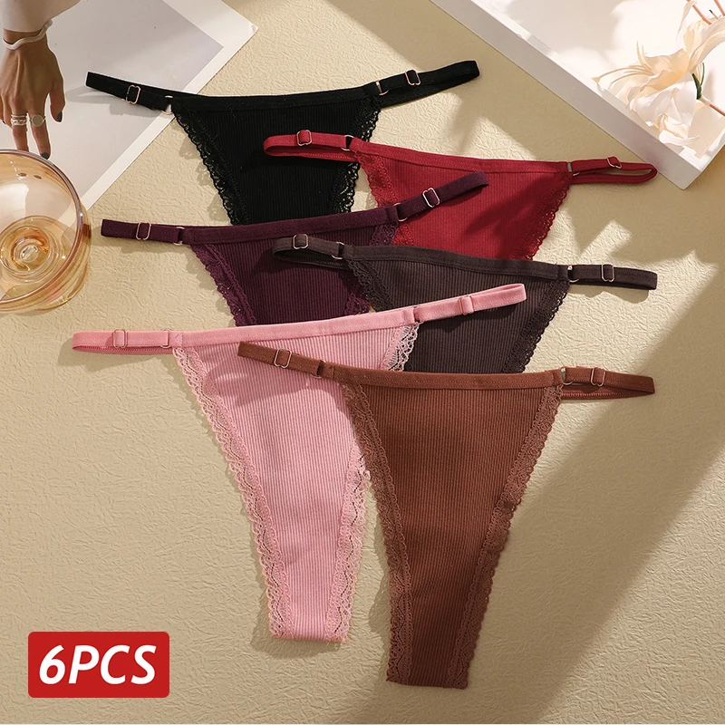 

6PCS / Женские сексуальные кружевные хлопковые трусики нижнее белье нижнее белье регулируемые стринги мягкое сексуальное нижнее белье воздухопроницаемое и удобное нижнее белье