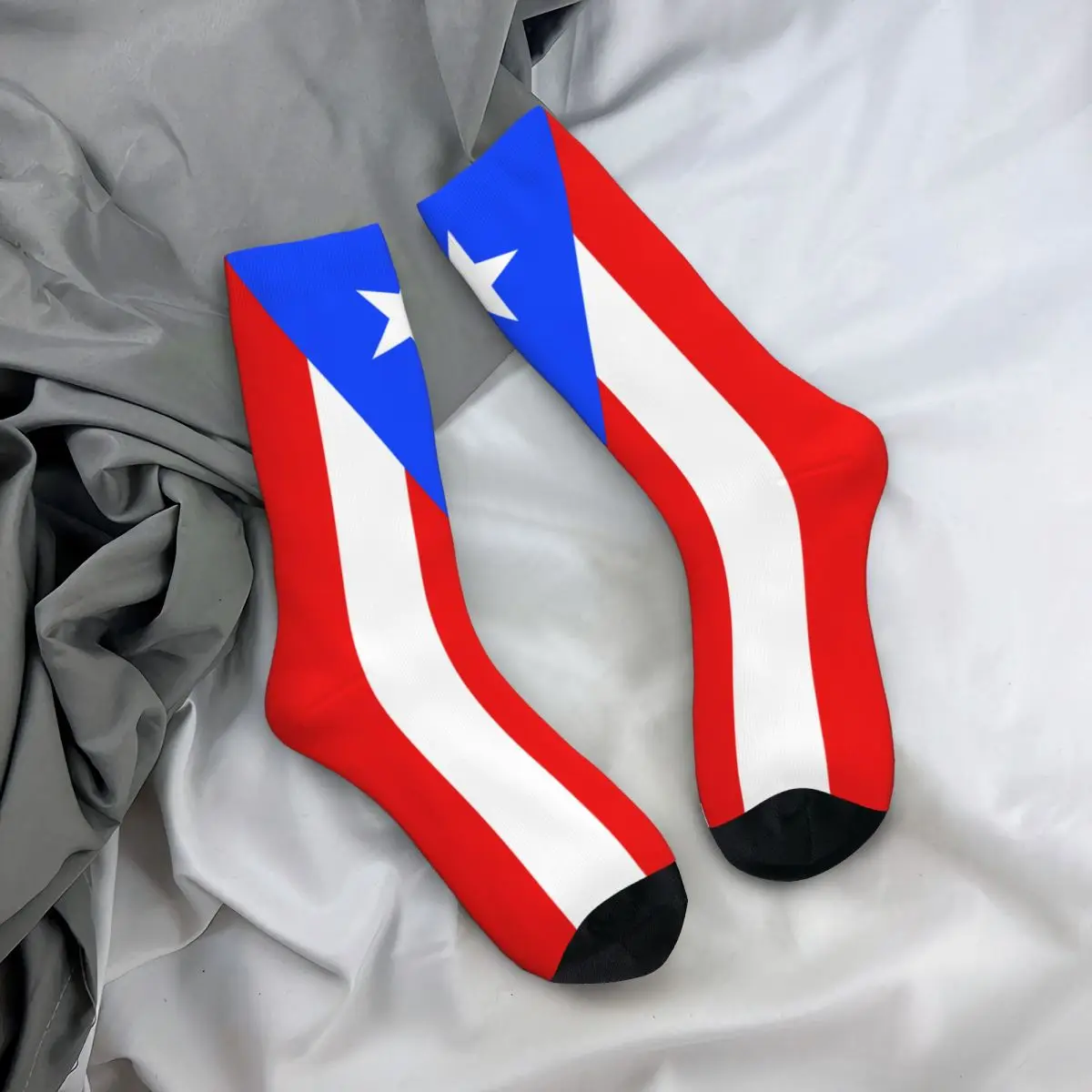 Retro Flag Of Puerto Rico Men\'s Socks Unisex Harajuku Pattern Printed Happy Crew Sock Gift