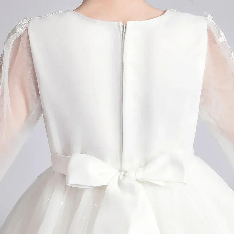 Vestido de princesa para niña, ropa de malla blanca, primavera, 2024