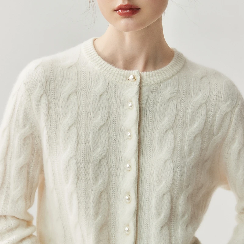 

Women 100% Cashmere Sweater Cardigan Simple O-neck Pearl buttons Autumn Winter Soft Warm Cashmere Knitwear Office Lady Tops