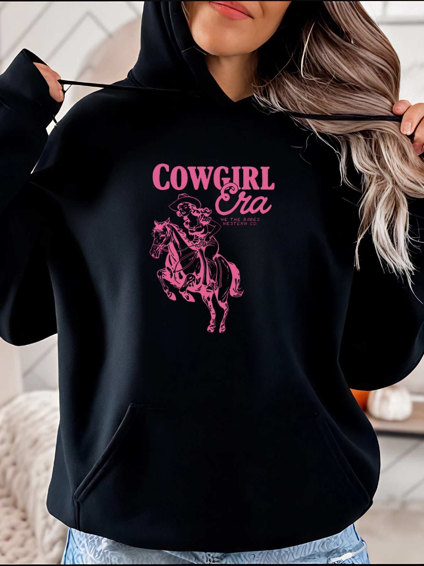

Cowgirl Era Hoodie Pink Western Horse Riding Print Women's Casual Sweatshirt Fashion Streetwear for Girls and Women