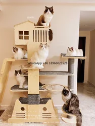 Full Solid Wood Cat Climbing Frame, Large Tongtian Pillar Tree Integrated Scratching Board Villa