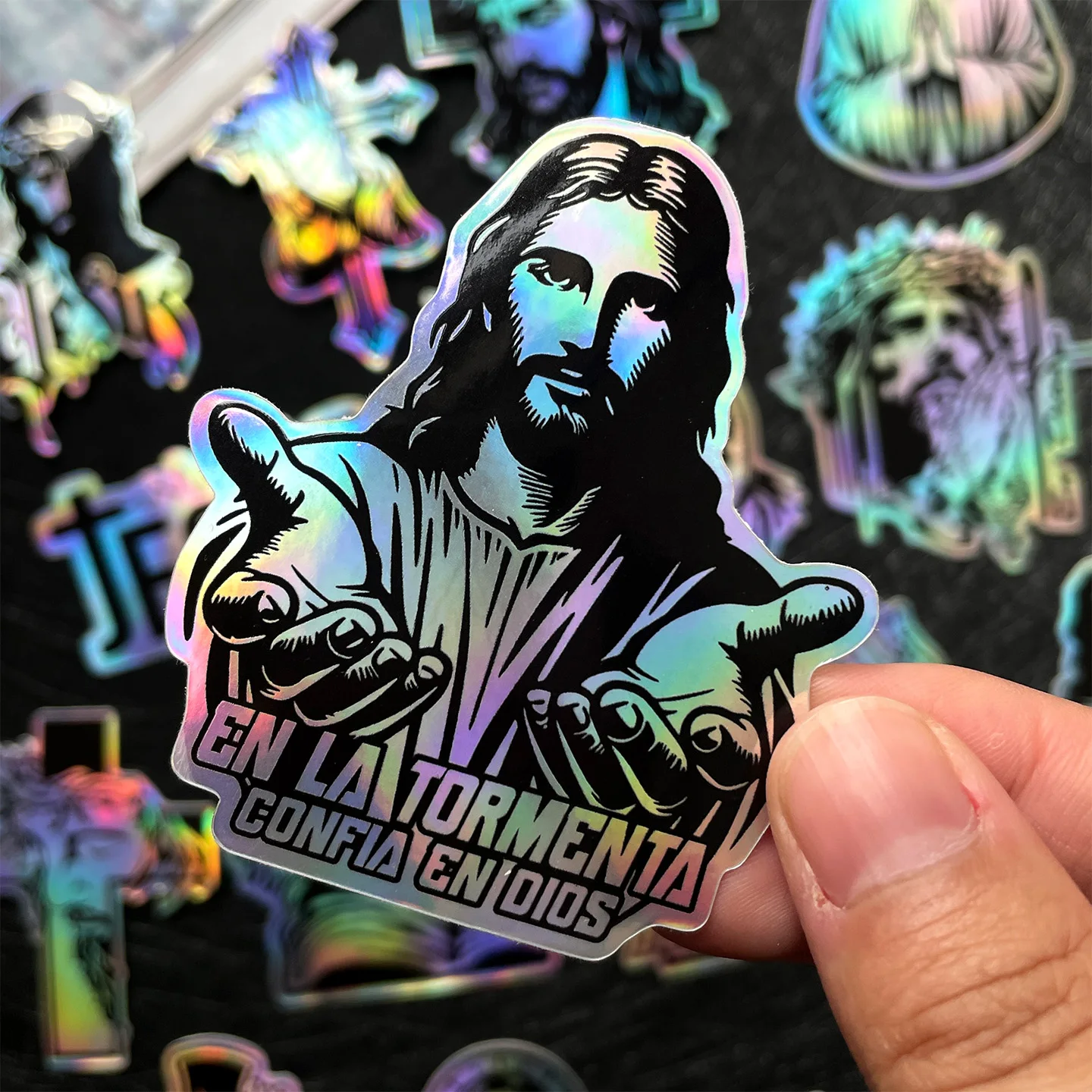 Lote de 38 Pegatinas Holográficas Aleatorias de Jesús, Cristo y Dios para Motocicleta, Moto, Scooter, Casco, Carro, Vinilo, Accesorios