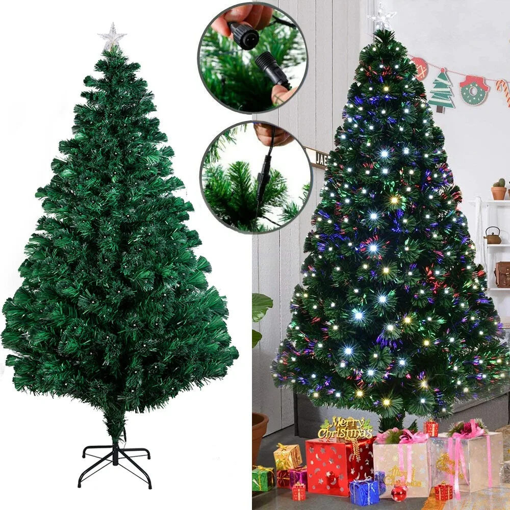 4/5/6/7FT أضواء وحامل شجرة عيد الميلاد الاصطناعية المصنوعة من الألياف الضوئية المضاءة مسبقًا #5