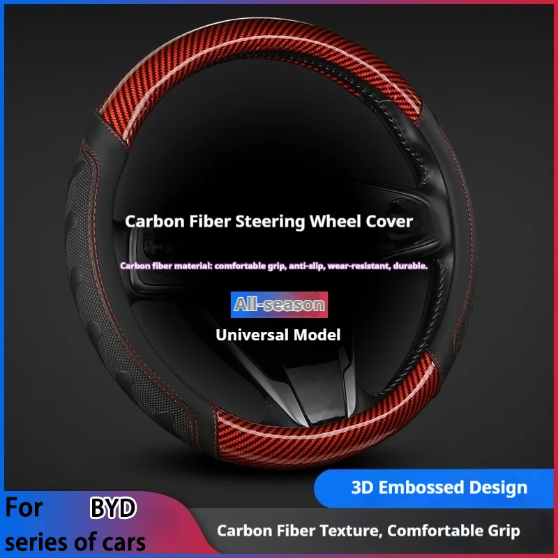 

For BYD Series of Cars Carbon Fiber Steering Wheel Cover, Breathable and Sporty, Anti Slip and Wear-resistant,All-season