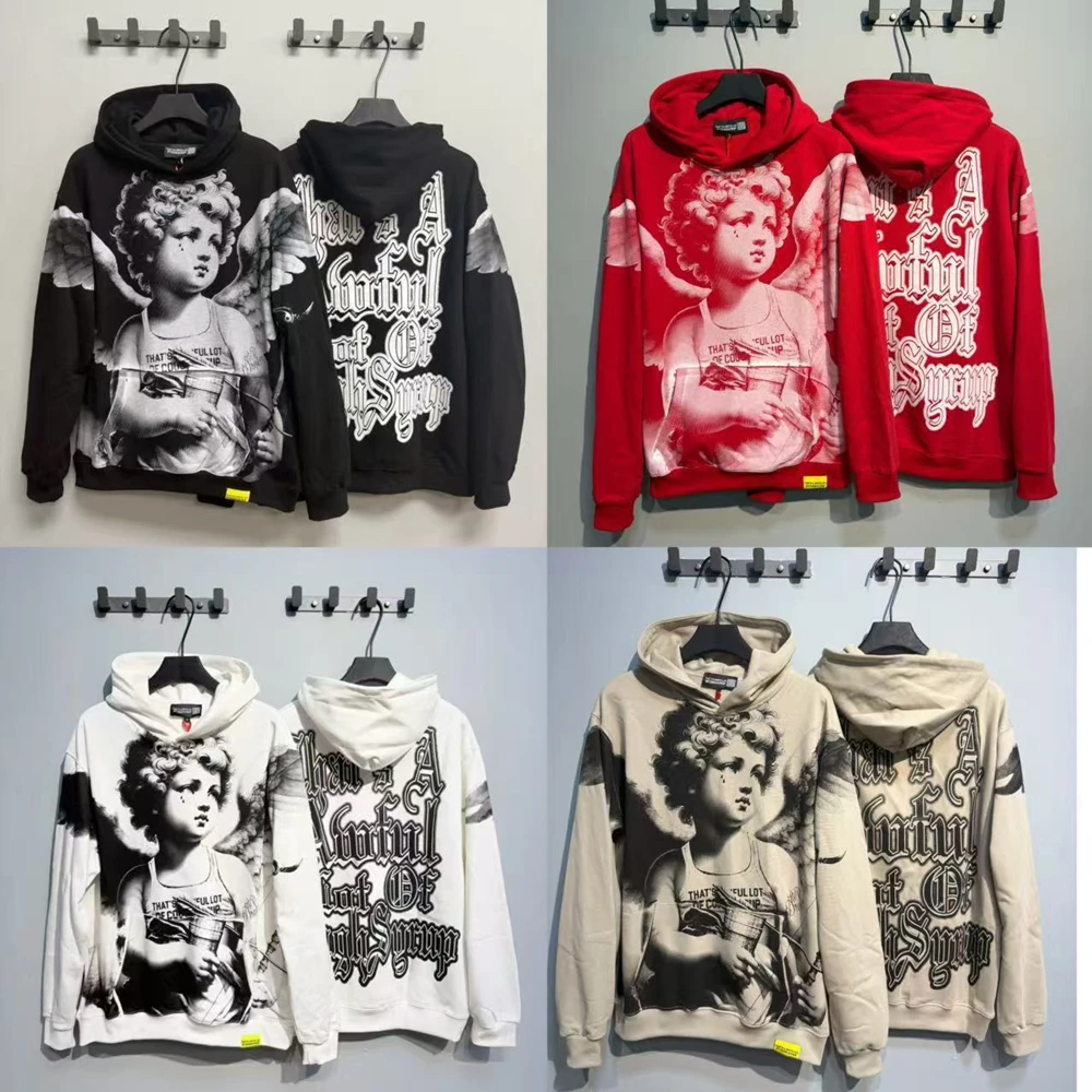 

KUCLUT 1:1 Fashion Streetwear Graffiti Pattern Printed Pullover Tops Oversize Loose Vintage Sweatshirt 100%Cotton Hoodie Men