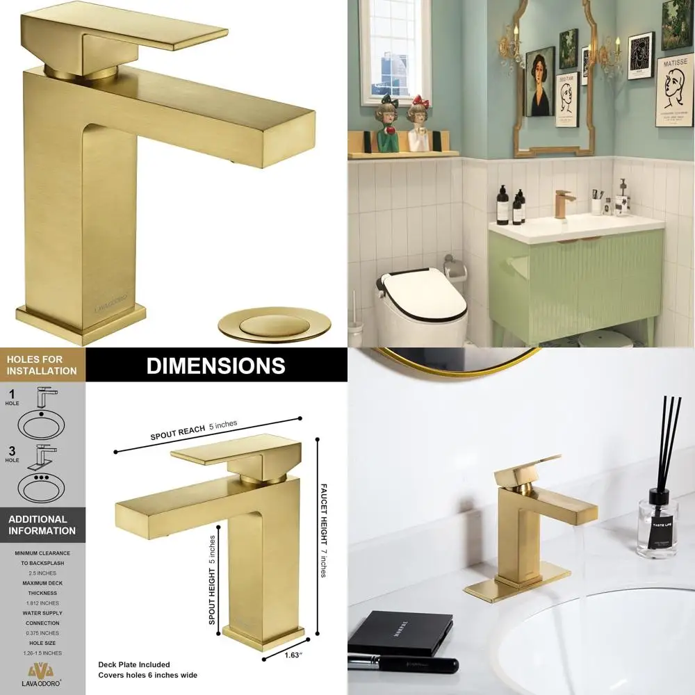 

Single Hole, 1-Hole Deck Plate Included, Single Handle Bathroom Sink Faucet with Pop-Up Drain Assembly