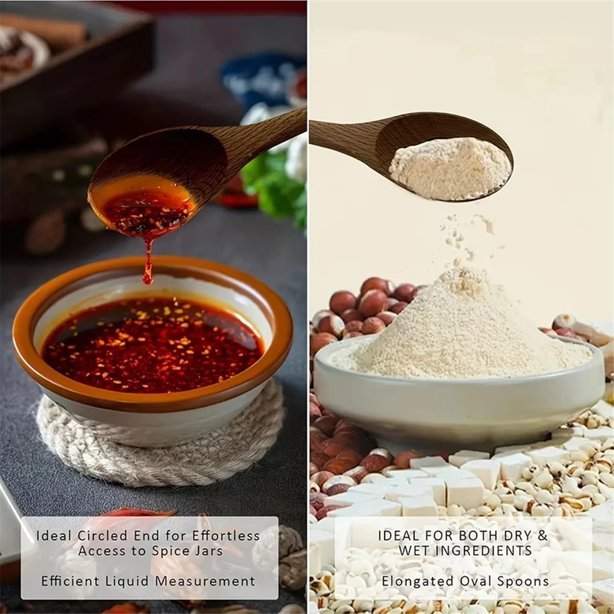 AS62 Деревянная мерная ложка для выпечки, набор из 4 предметов, ложка для приправ, мерная ложка для кофе, деревянная ложка, кухонные инструменты для домашней выпечки