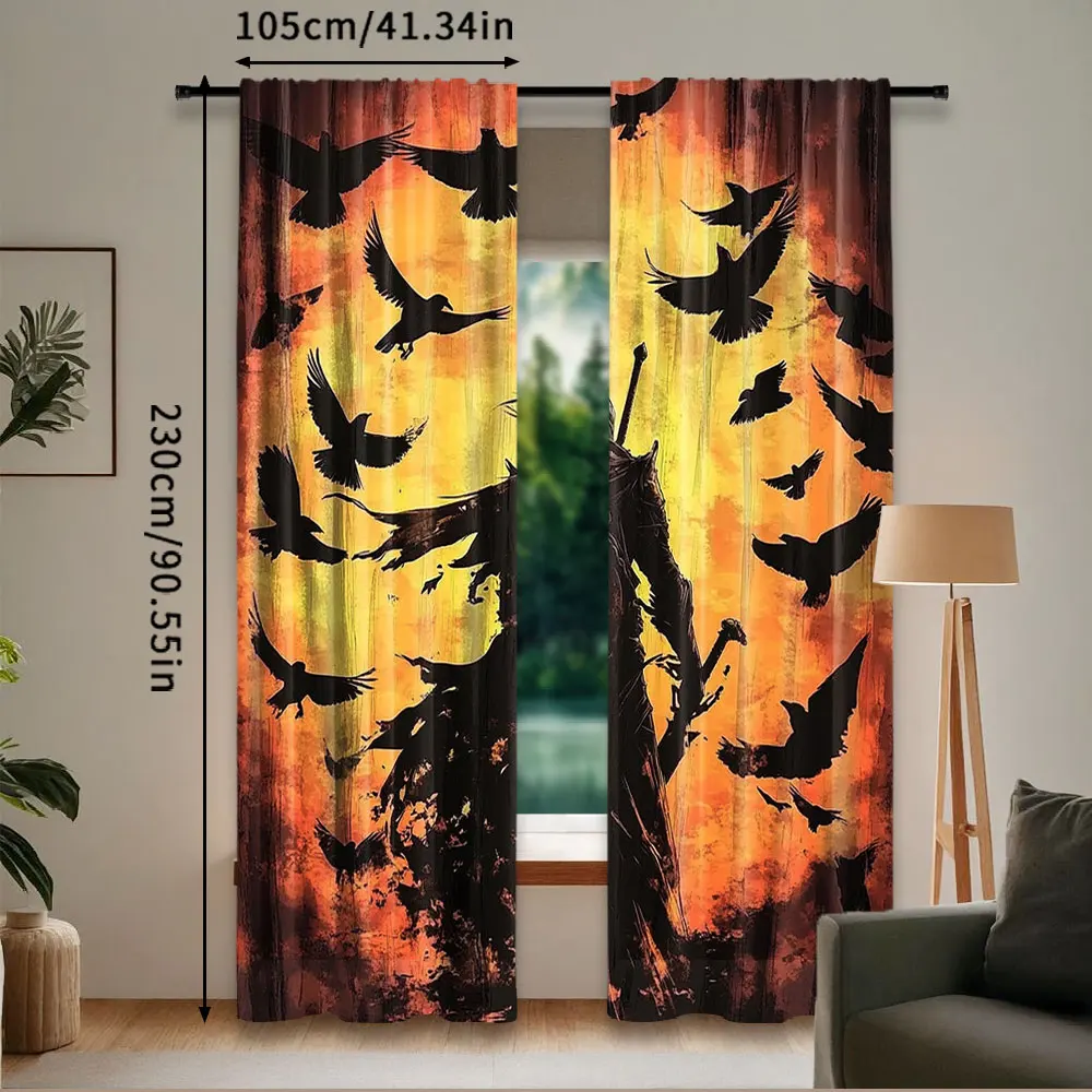2Pcs Japanese Anime Samurai Windows Curtains Crow Curtain Theme For Living Room Bedroom Modern Simplistic Drapes