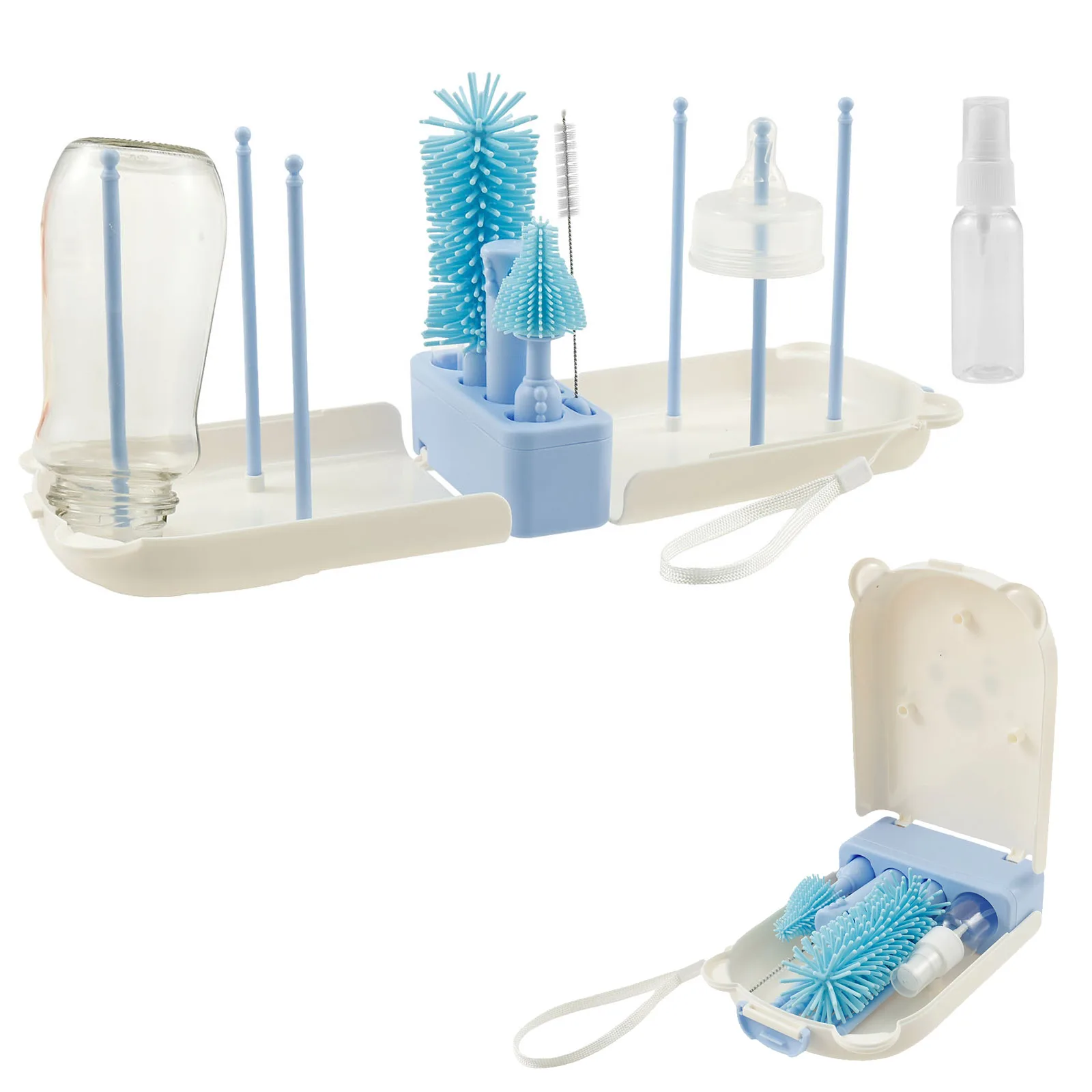 

Bottle Brush Set Portable Baby Bottle Cleaner Kit with Silicone Nipple Brush Bottle Cleaning Tool Drying Rack for Home and Trave