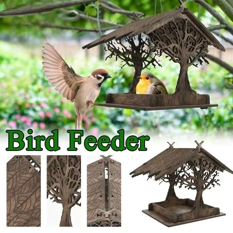 

Wooden Spiral Shape Classic Style Bird Feeder Small Outdoor Bird Cage Creative Realistic Bird Nest Design All Seasons Garden