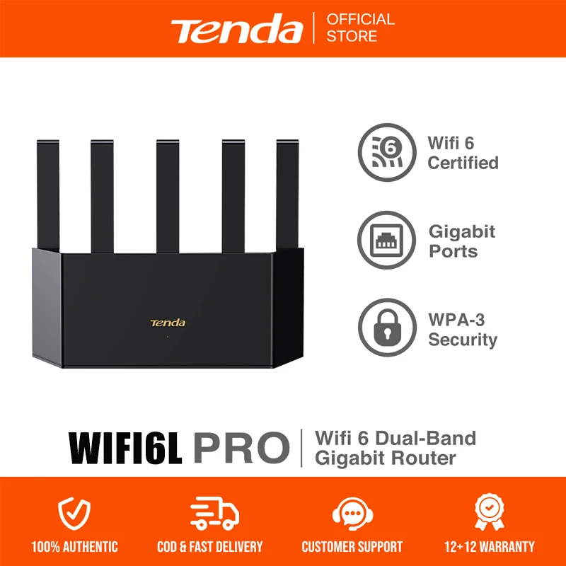 Tenda 5G WiFi6L Pro AX1500 Wireless Router Wi-Fi 6 Dual-band Gigabit Router Designed for Home Users 1500mbps