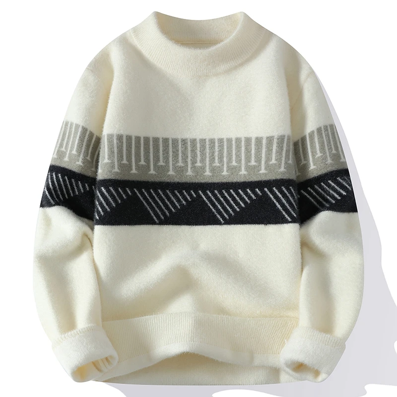 Autumn and Winter New Casual Gentleman Fashion Business Korean Version Slim-fit Trend Striped Solid Color Men's Crewneck Sweater