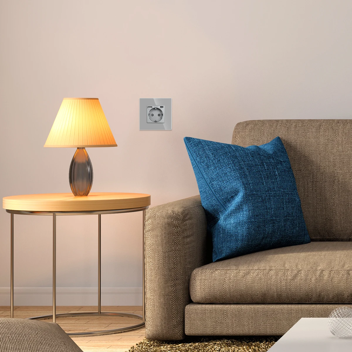 Bingoelec EU Russia Standard Wall Socket with Daul USB Electrical Outlet TypeC Plug Grey Crystal Glass Panel Power Socket