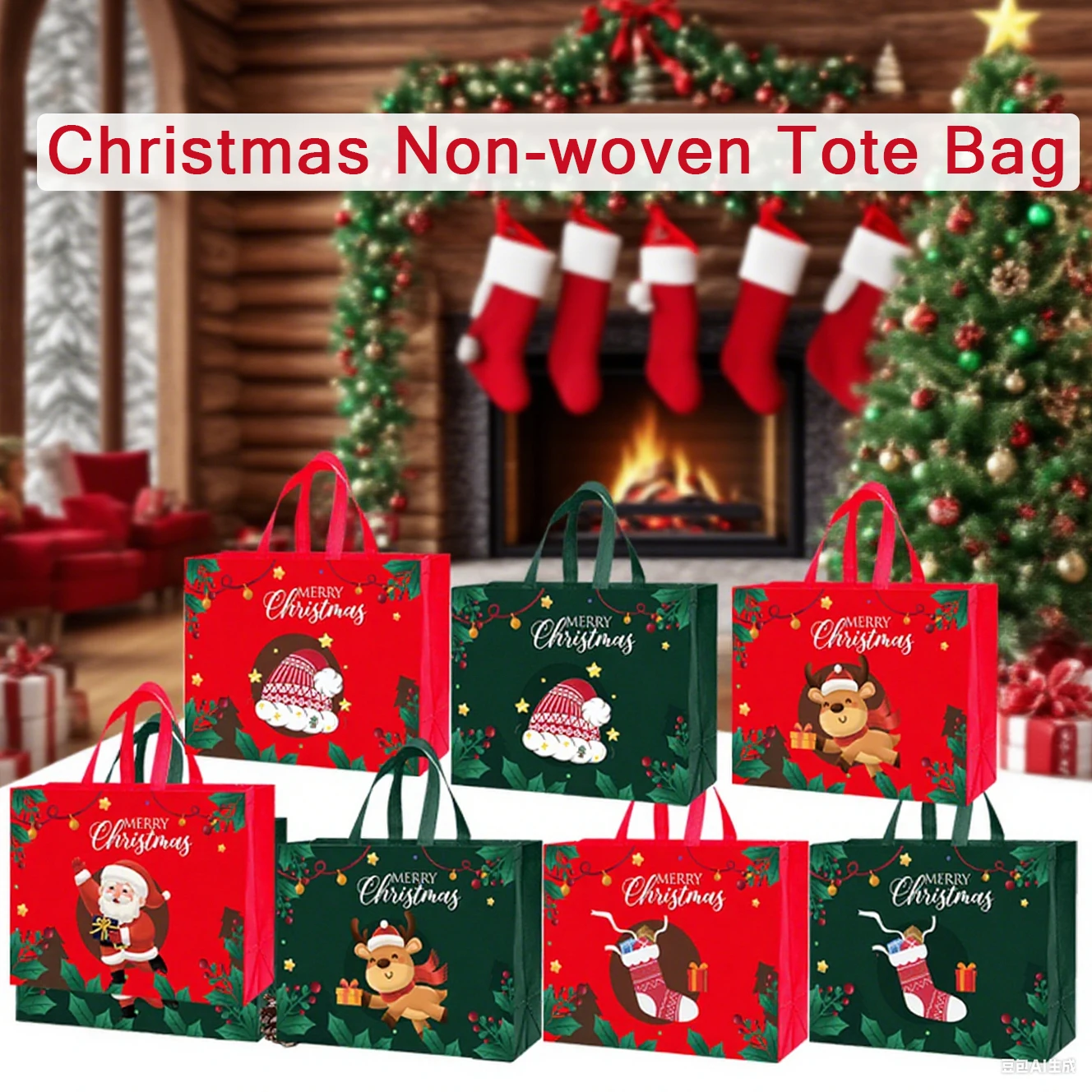 

1pc Christmas Non-woven Tote Bags Portable Gift Bag Holiday Kraft Paper Gift Bag New Year Bag/christmas Bag for Gift 크리스마스 핸드백