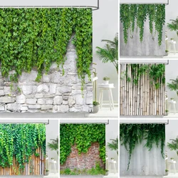 Vine Green Leaves Shower Curtain Vintage Wall Ivy Leaf Garden Plant Bath Curtains Set Polyester Fabric Bathroom Decor with Hooks