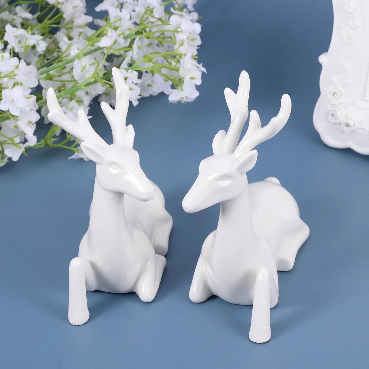 

1Pair White Glazed Porcelain Deer Car Ornament Cute Design Use Perfect Gift for Car Owners Home Office Decoration