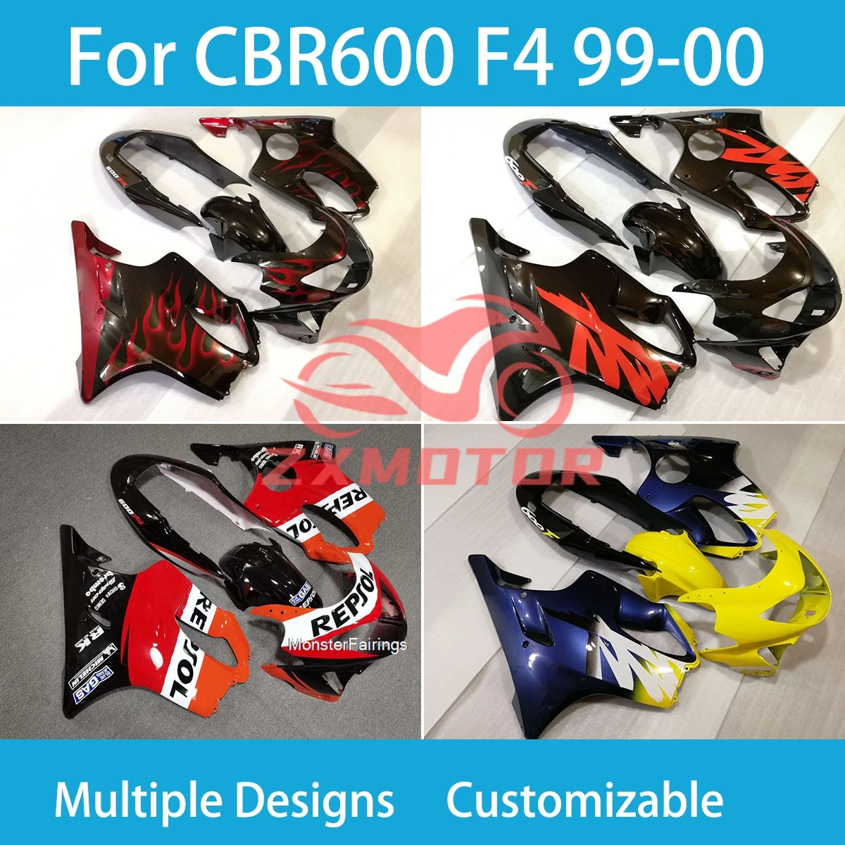 

Подходит для CBR600F4 1999 2000, комплект обтекателей для Honda CBR600 F4 99 00 ZXMT, комплект обтекателей для инъекций кузова, обтекатели мотоцикла