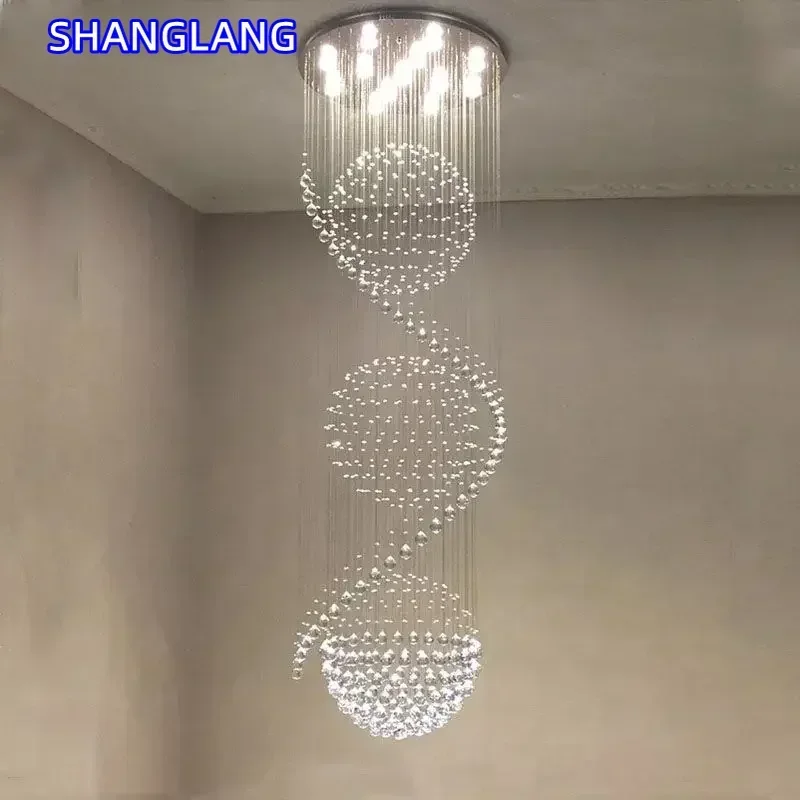 Modern Long LED Spiral Crystal Chandeliers Lighting For Staircase Stair Lamp Showcase Bedroom Living Room Hotel Hall