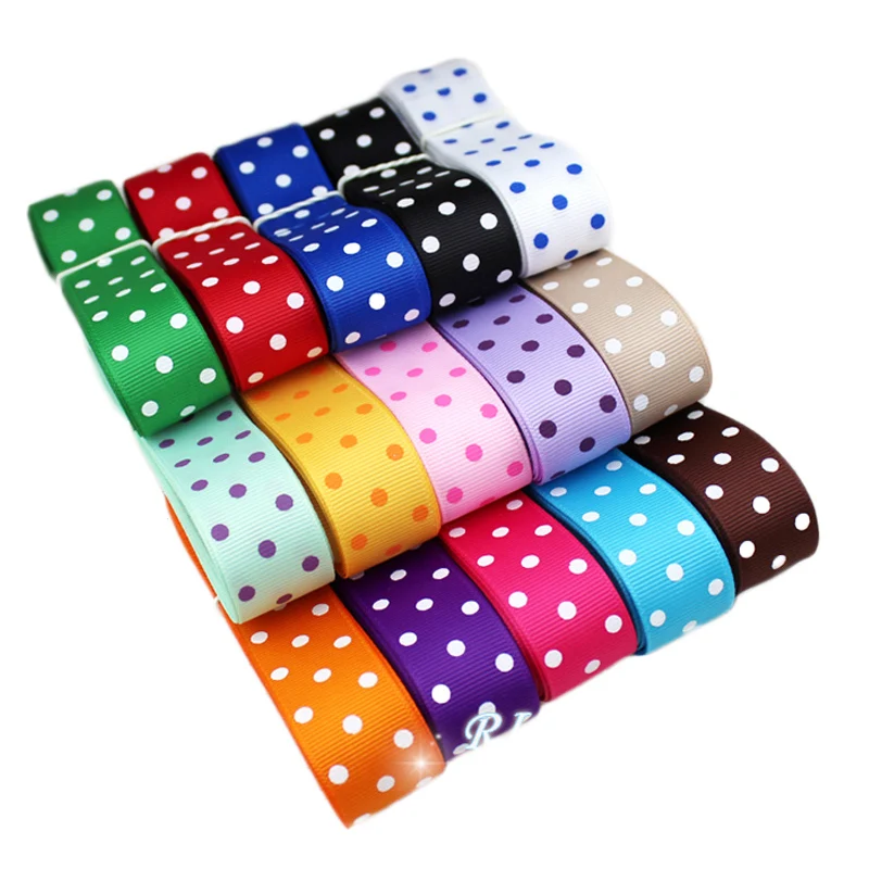 (10 yards/lot) Cartoon Polka Dots Printed Grosgrain Ribbon  DIY headwear party decoration wholesale gift wrapping ribbon