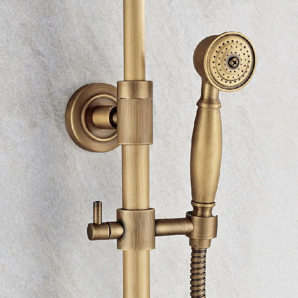 Imagem -05 - Antique Bathroom Brass Shower Torneiras Wall Mounted Rainfall Shower Conjunto com Chuveiro e Mão Lrs146 8