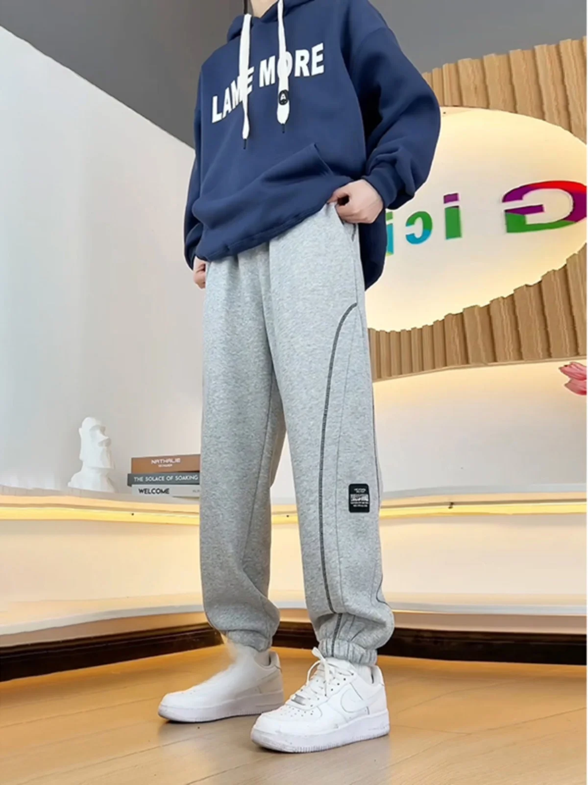 

ay American Sle Trousers Men's Autumn Winter Fce Lined Sports Pants Youth Casual Long Trousers Loose Fit Regular Sle