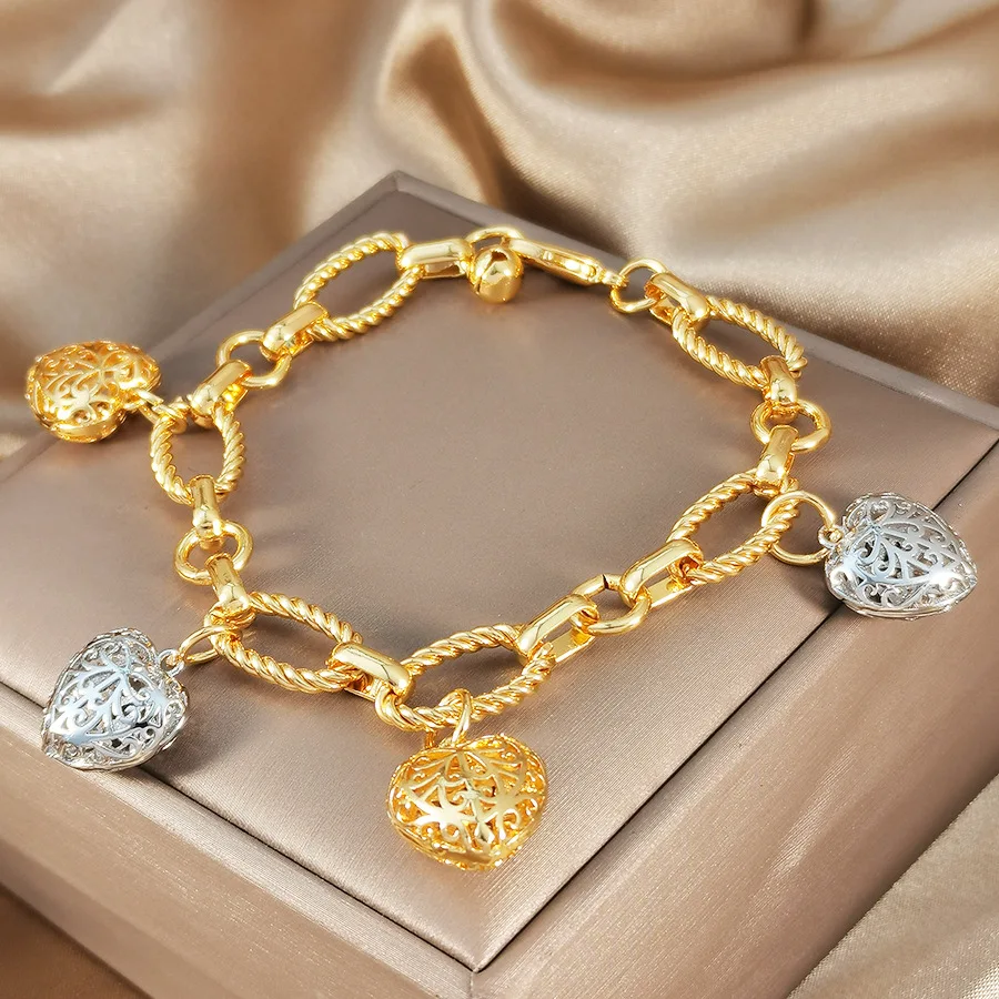 9999 Gold Luxury Dubai Women's Two-Colored Heart-shaped Bracelet - Bracelet Jewelry, Best Gift