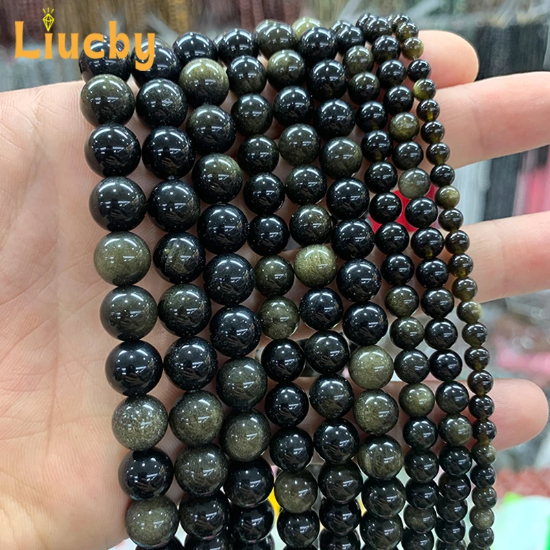 Handmade Natural Stone Gold Obsidian Round bead For Jewelry Making DIY Ring Accessories Charm Bracelet 15