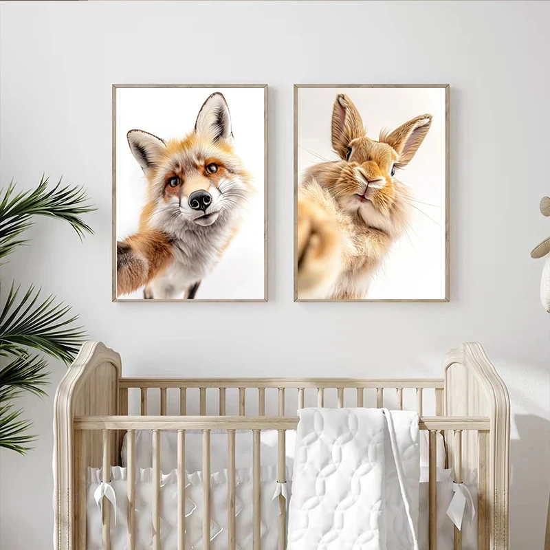 Wild Jaguar Bear Deer Panda Lion Wolf Tiger Fox Monkey Canvas Painting Animal Selfie Poster Prints Wall Art Room Home Decor