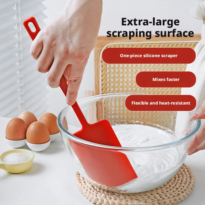 High Temp Resistant Silicone Spatula, Large Red Integrated Scraper, Cream Smoother Mixing Shovel, Household Cake Baking Tools