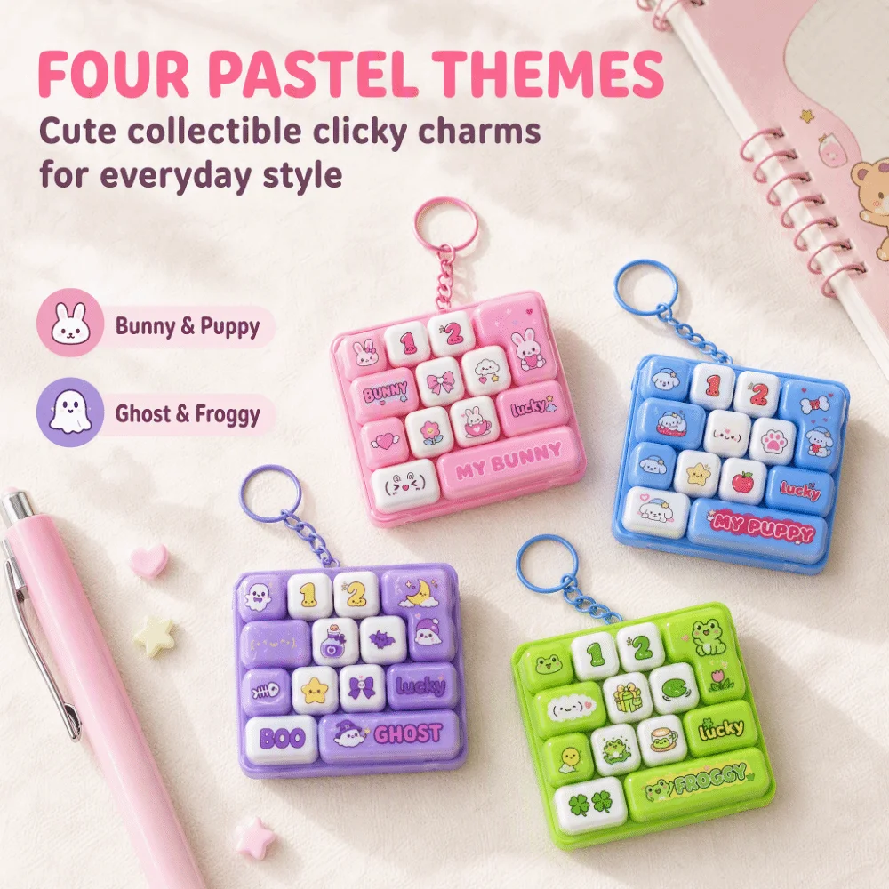 Plastic Clear Keyboard Keychain Animal Patterns Clickable Keys Mechanical Keyboard Keychain Mechanical Sounds