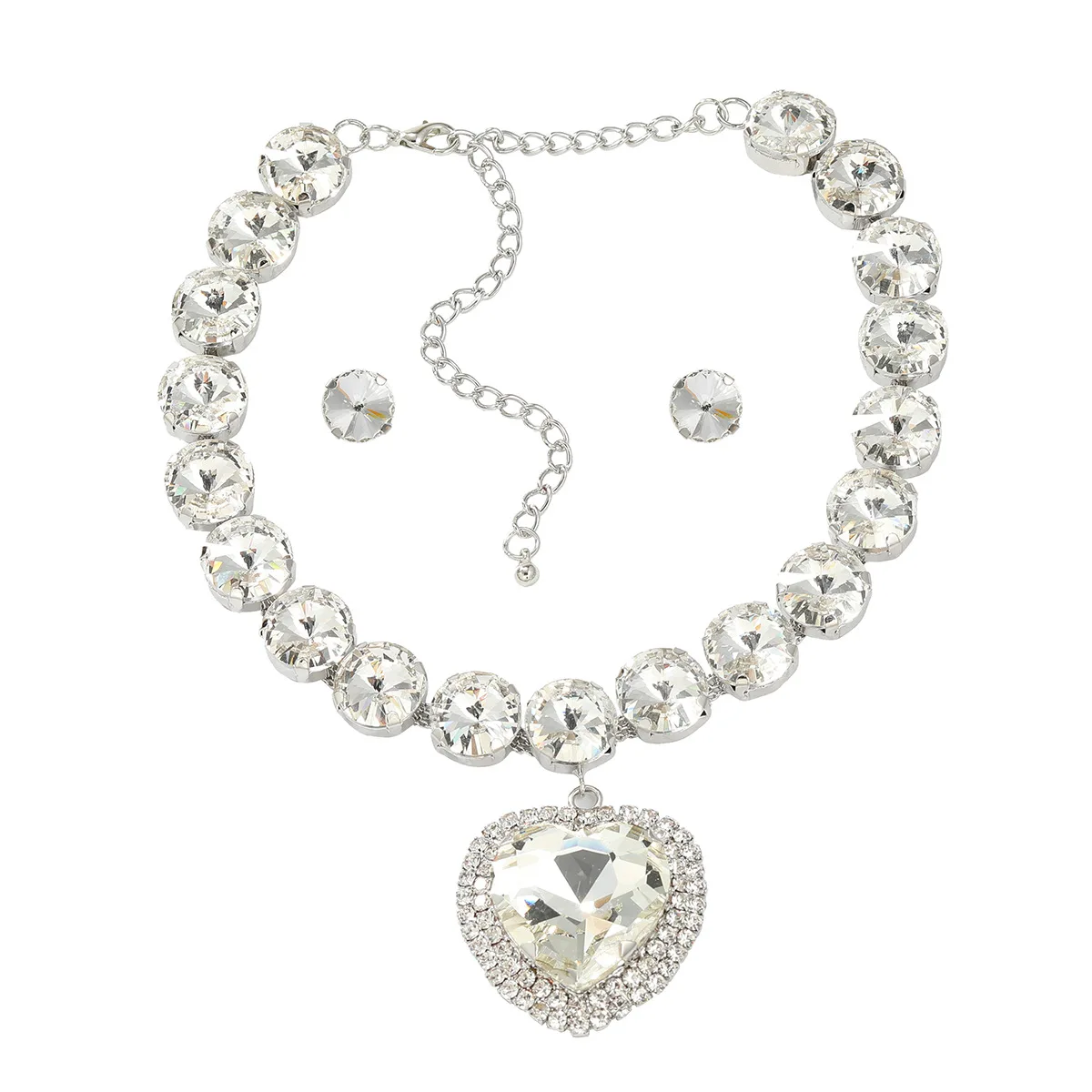 Chargances Big Heart Crystal Pendant Choker Red Statement Rhinestone Necklace Short Dainty Jewerly sets for Women and Girls