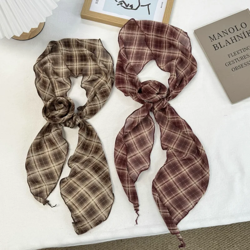 2026 Year Color-blocking Light Sheer Simple New Retro Plaid Three-dimensional Rose Scarf Neck Striped All-matching Scarf
