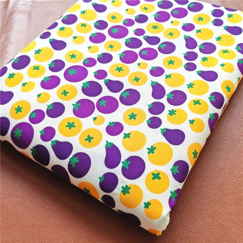 Tecido de Lona Estampado Fofo com Desenho de Tomate Roxo L100cm x L140cm para Artesanato DIY, Toalha de Mesa e Material de Design Moderno para Quarto de Dormitório