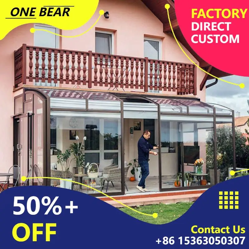 Any Size Custom Curved Tempered Glass Villa Luxury Sunroom Four Seasons Insulated Thermal Break Weatherproof Windproof Rainproof