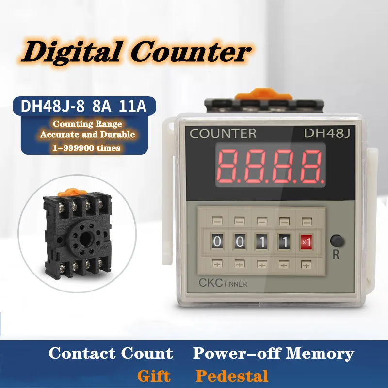 24V 220V 380V Digital Display Counter DH48J-8 8A 11A Power Failure Memory 8-Pin 11-Pin Relay Sensor Count