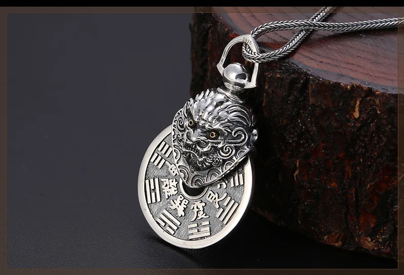 Wholesale s925 pure silver jewelry retro classic style Pixiu Mountain Ghost spending money men's pendant Thai silver can rotate