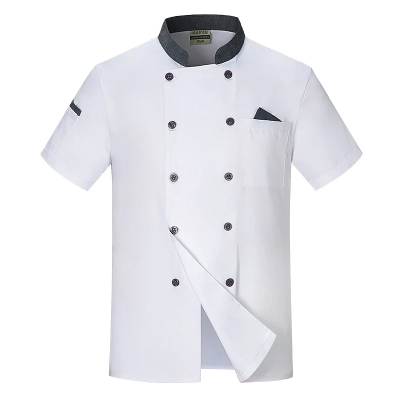 Uniforme de Chef de cocina, camisa de chef de manga corta para cocinero de hotel y panadería, chaqueta de Chef transpirable con doble botonadura, ropa de servicio de comida con logo