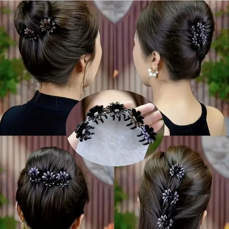 4Pcs Mini Flowers Diamonds Half-Tied Hair Clips High-End Back-Of-Head Bun Hair Claw Clip for Women Headwear Gifts Hair Accessory image 2