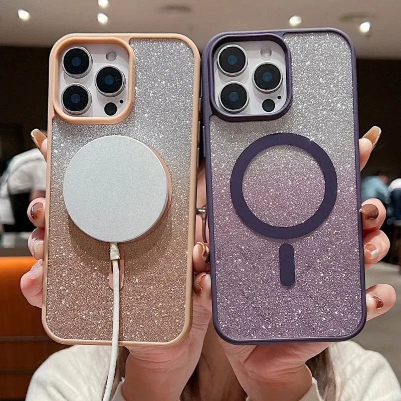 Pour iPhone 17 Pro Max 18 16 15 14 13, coque magnétique à paillettes dégradées, protection surélevée pour l'appareil photo, anti-chute, antichoc, fine, compatible avec iPhone.