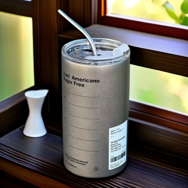 Escritório simples de alto valor copo térmico moda tendência xícara de café copo de palha de aço inoxidável portátil nicho caneca de café garrafa de água 2