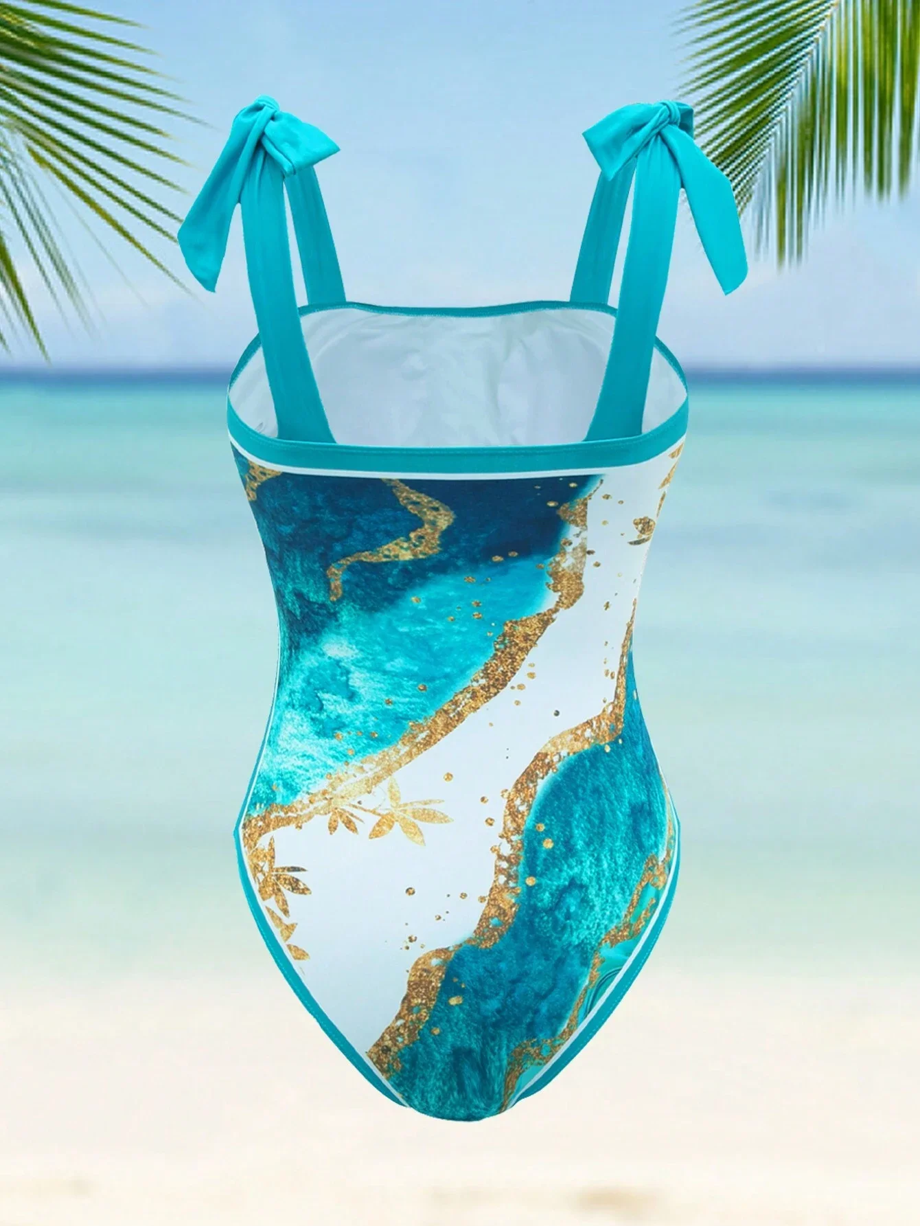 

Marble Print One-Piece Swimsuit With Spaghetti Straps And Cover-Up Set