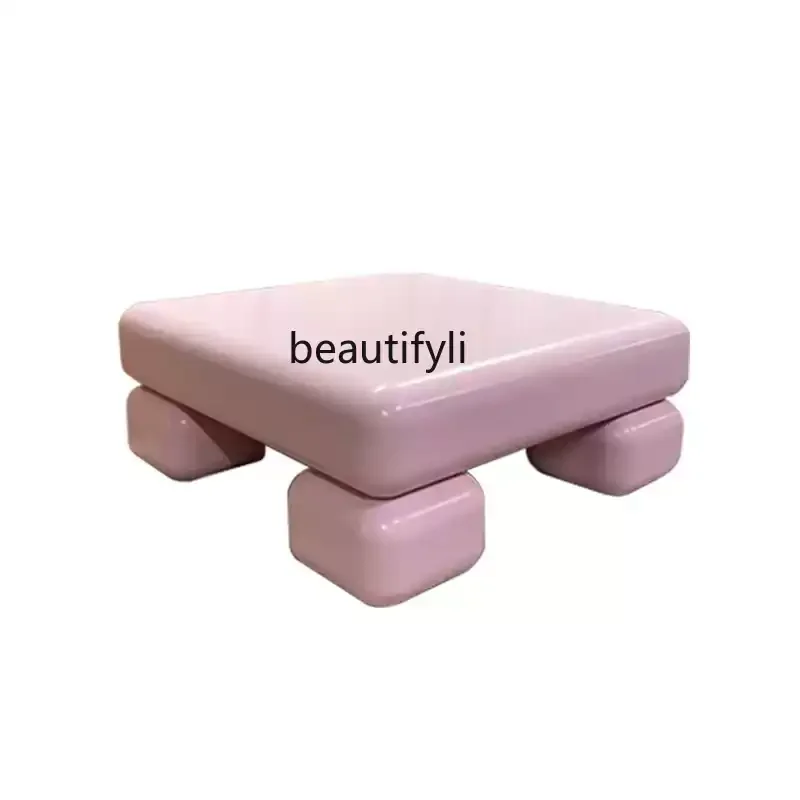 Nordic square pink toffee coffee table living room B & B personalized coffee table solid wood rounded corner coffee table