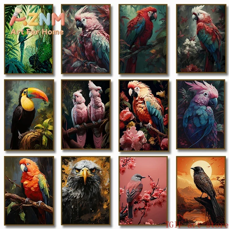 Bird Parrot Tropical Jungle Art Toucan Wildlife Cockatoo Eagle Poster Print Wall Canvas Painting for Living Room Home Decor