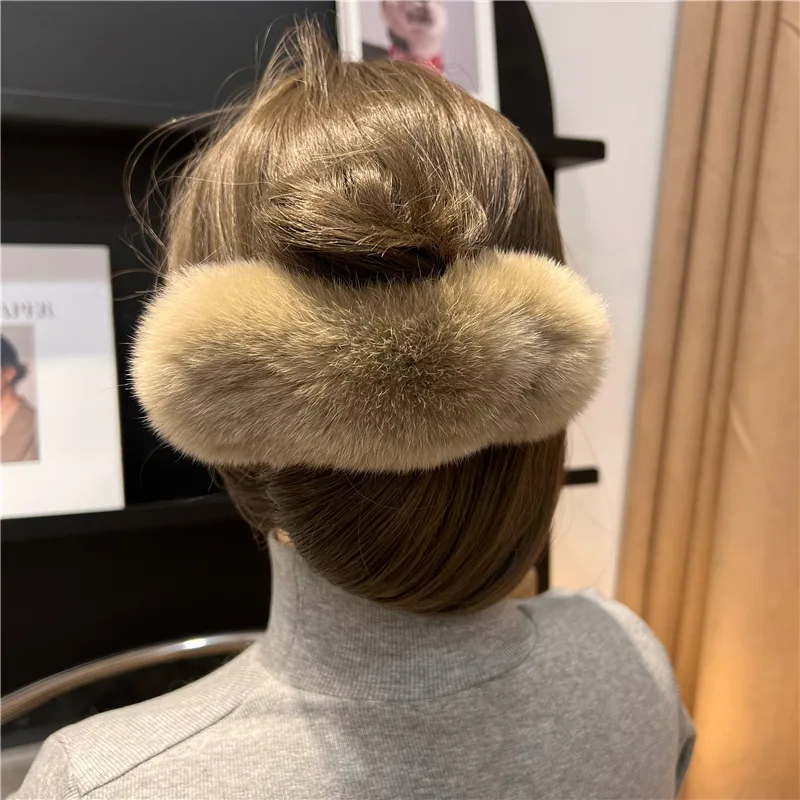 

Real Rex Rabbit barrettes Large Hairpin Back Temperament Clip New Cute Plush Headwear Hair Grab Hair Accessories