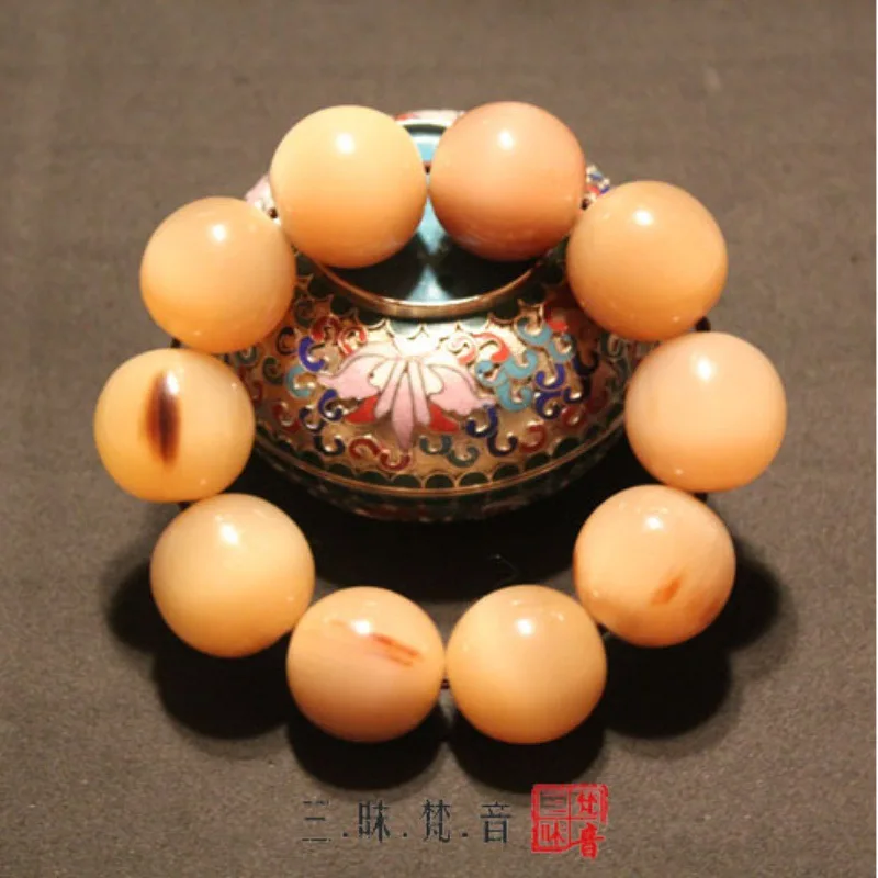 Tibetan-style exquisite Yak Bracelet with Sanskrit Mantra, Milk Gold Silk White Buffalo Horn Buddhist Beads, Unisex Collect