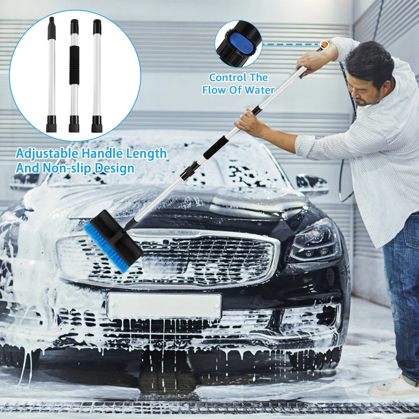 Long Handle Cleaning Brush Soft Bristle Car Wash Brush 1.3M Window Wheel Dust Cleaning Tool Household Car Wash Tool Accessories