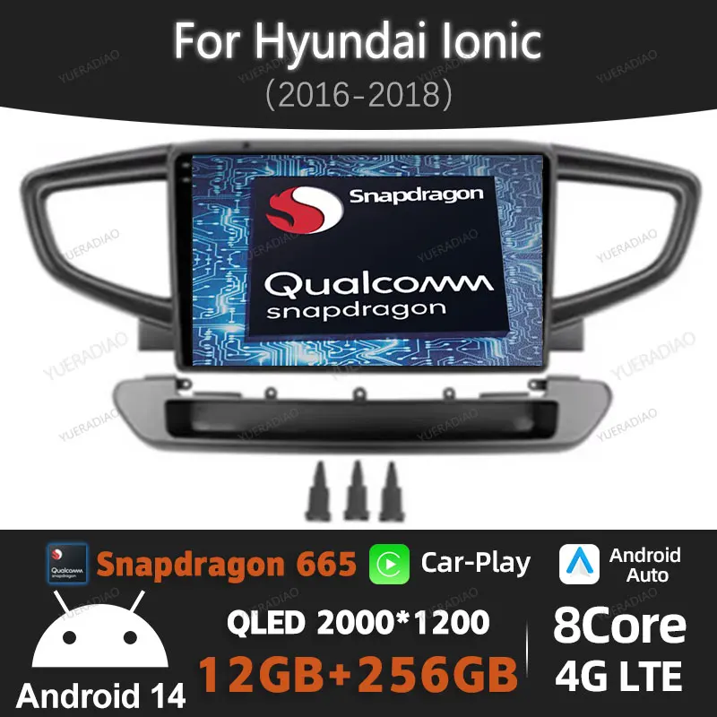 Android 14 Car Radio For Hyundai Ionic 2016 2017 - 2018 Head Unit Qualcomm Multimedia Stereo Video Player QLED GPS NAVI BT 2DIN