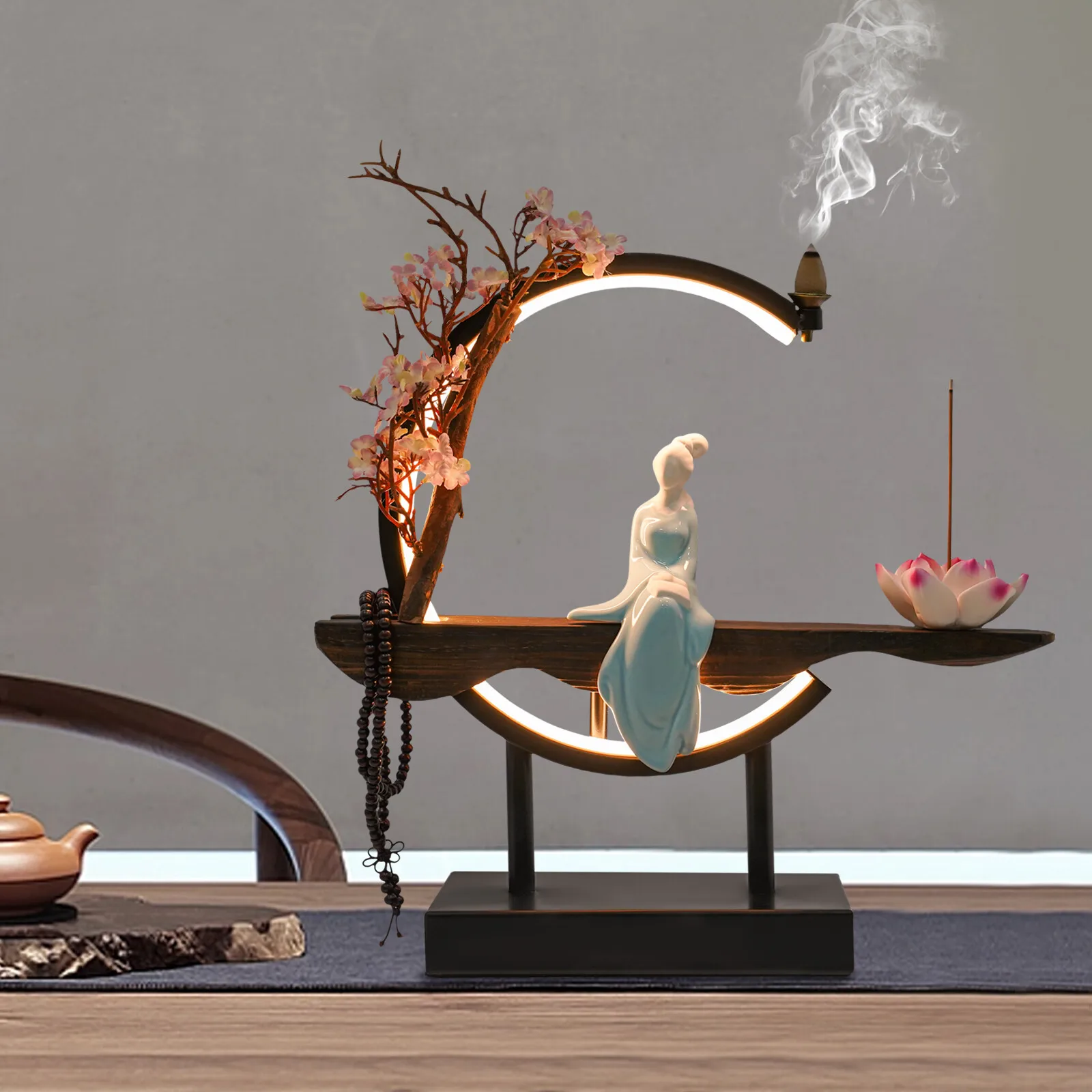 

Stable Rectangular Base Incense Burner Vivid Ceramic Statue & Dense Lotus, Creates Mysterious & Harmonious Atmosphere
